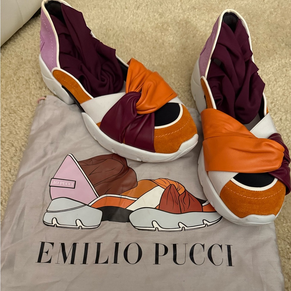 Emilio Pucci Orange, Burgundy, Purple and White Knot-Front Slip-On Sneakers